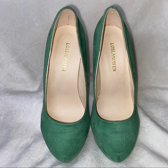 LOSLANDIFEN Green Suede Platform Pumps - Picture 2 of 8